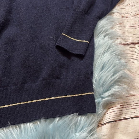 Ted Baker Metallic Trim Wool Blend Navy Crewneck Sweater - Picture 5 of 9